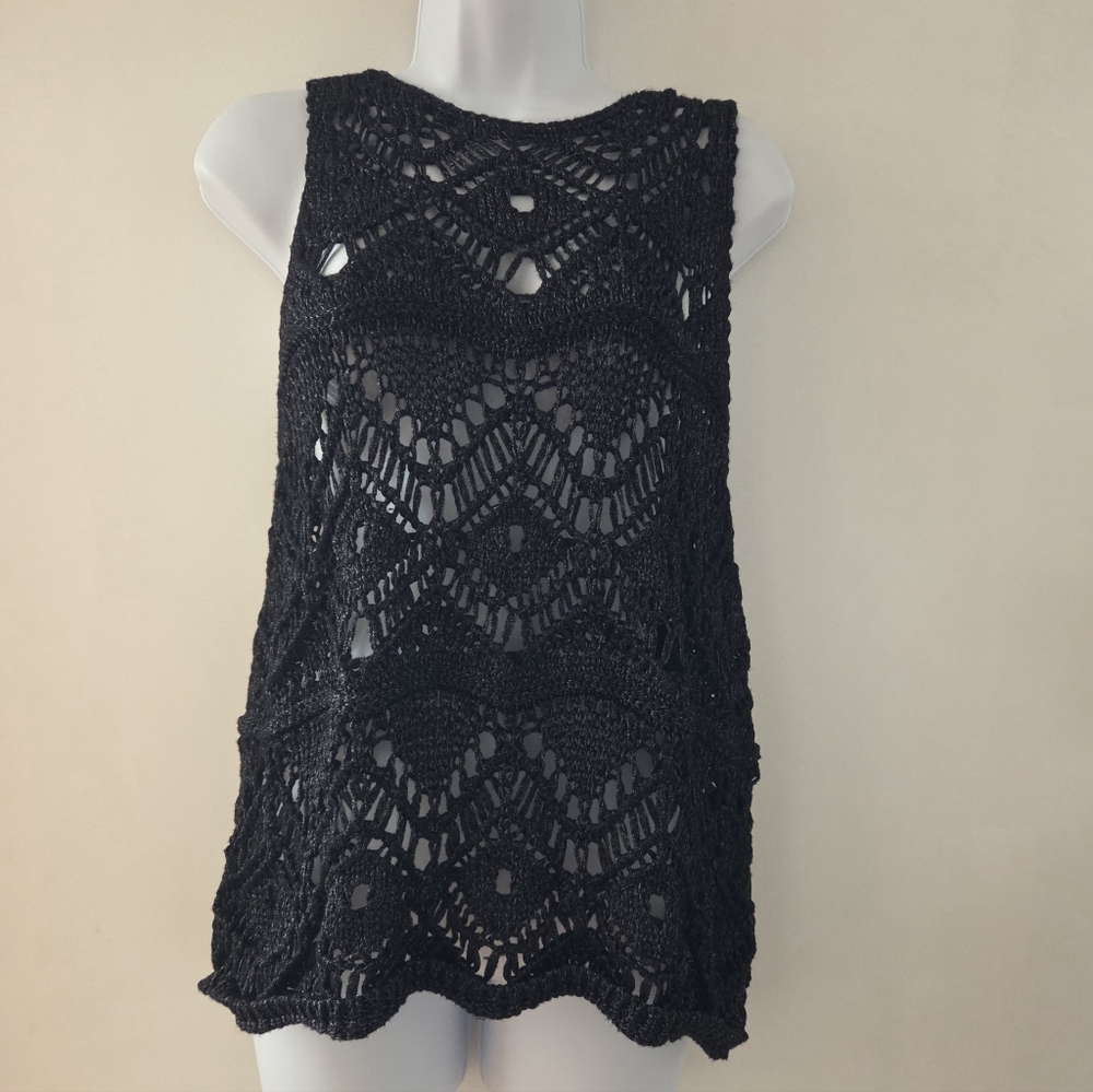 Express Elegant Black Crochet Sleeveless Top Size Large